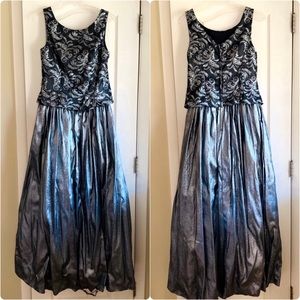 Vintage Y2K Prom Dress Formal Full Skirt Silver